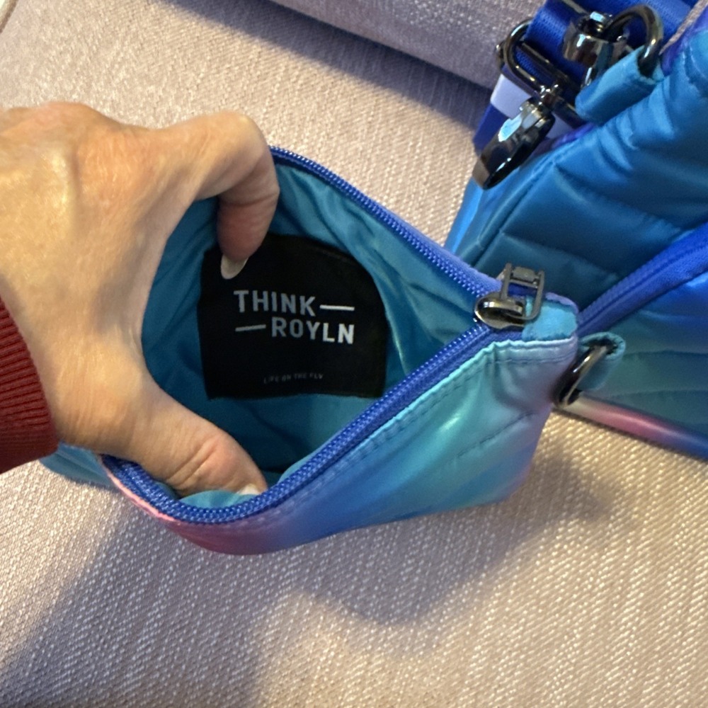 Think Royln Bank Street XL Crossbody w/Pouch Blue Lagoon Ombre Quilted RFID - Picture 15 of 15